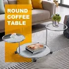 Round Coffee Table 3 Tier Bedside Lamp Sofa Side Swivel Tempered Glass Tabletop