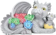 Dinosaur Statue Resin Solar Powered Cute Dinosaur Outdoor Figurine for Garden Yard Decoration