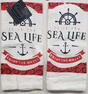 Set of 2 Same Printed Kitchen Towels(15"x25") IT IS A SEALIFE,ENJOY THE WAVES,HC