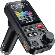 LENCENT Bluetooth 5.0 FM Transmitter for Car with 1.8" Color Screen, HiFi Music Player Treble&Bass Booster, QC3.0 Fast Charger, Wireless Microphone Support Hands-Free Calls, AUX Car Radio Adapter