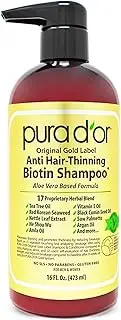 [PURA D'OR] Original Gold Label Anti-Thinning Biotin Shampoo, CLINICALLY TESTED Proven Results, Herbal DHT Blocker Hair Thickening Products For Women & Men, Natural Shampoo For Color Treated Hair, 16oz