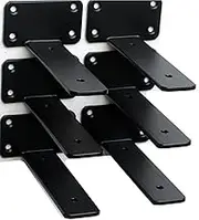 6 Pack - 5 inch Black Hidden L Shelf Bracket (1/5 Inch Thicked) Iron Floating Shelf Brackets Rustic Industrial Metal Brackets for Shelf Support