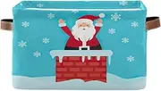 Cartoon Santa Claus Blue Closet Storage Cloth Bins, Decorative Collapsible Bins for Storage for Home, Set of 2