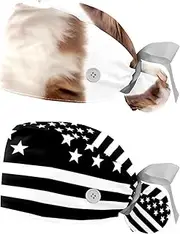 [YTYVAGT] 2-Pc,Nurse Scrub Caps,Scrub Hats with Buttons and Cotton Sweatband,Australian Shepherd Dog