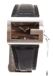 GUCCI G Stainless Steel Black Dial Date Leather Men's Watch YA100302 #73