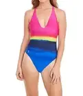 Polo Ralph Lauren L108411 Womens Blue Dip-Dye Plunge Cross-Back Swimsuit Size S
