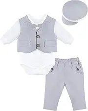 [Lilax] Baby Boy Tuxedo Gentleman Dress Shirt, Bowtie, Pant and Hat 4-Piece Cotton Suit Set