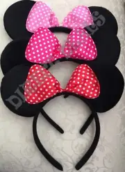 3 pcs Minnie Mouse Ears Headbands Black Plush Pink Dark Pink Red Bow Polka Dots