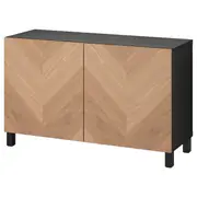 BESTÅ storage combination with doors, black-brown/Hedeviken/Stubbarp oak veneer, 120x42x74 cm