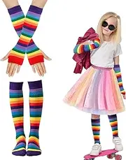 [AffeGifts] Neon Leg Warmers Kids, Kids 80s Pink Leg Warmers With Neon Fishnet Gloves Warm Knitted Leg Warmers 80s Costume Accessories Set For Girls Fancy Dress 1980s Theme Party
