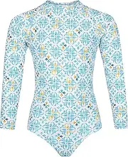 [Tame the Sun] Long Sleeve Swimsuit for Girls, UPF 50+, Ages 6-14, One Piece Rash Guard Bathing Suit