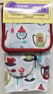 5pc Set:2 Pot holders,2 Microfiber Towels,1 Oven Mitt,COFFEE CUPS&TEAPOTS,Broder