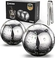 SAICOOS 55mm Reusable ice Cubes, Whisky Stone, Stainless Steel Cubes with high Cooling Technology, Used for Whisky, Vodka, Liquor, Wine (2.2inch/55mm Round Shape), 2 Balls Silver