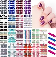 Daily Treasures 20 Sheets Adhesive Nail Art Polish Stickers, DIY Self-Adhesive Glitter Nail Art Decals with 5Pcs Nail Buffers Files-Nail Art Polish Stickers for Women Girls Holiday