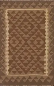Geometric 3x4 Reversible Kilim Brown Rug Wool Flatweave Carpet