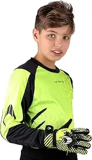 [HO Soccer] Kid Keeper Deep-Sea Lime Long Sleeve Shirt with Padding and Long Trousers, Polyester, Plain, Kids, Blue/Black, Size 8