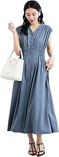 [VIS] (ビス) BIS BVE35100 Women's Dress (Cool Touch Feeling) Waist Gathered Dress, Blue (45), Free Size