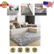 Elegant Grey Faux Fur Area Rug 4x6 ft - Fluffy Plush for Bedroom & Living Room