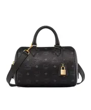 MCM All-Over Logo Printed Zip-Up Tote Bag One size black