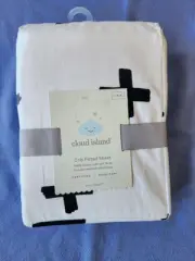 Cloud Island Black Grey and White Fitted Standard Crib Sheet 100% Cotton New