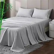 Hotel Bamboo Cooling Sheet Set 4 Pieces-Ultra Soft 2000TC Breathable Bed Sheets Set with 37 Centimetre Deep Pocket-Cooling Sheets for Hot Sleepers,Silver Grey,Queen Size