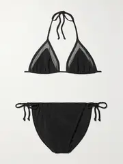 [Norma Kamali] Norma Kamali - Stretch-mesh-trimmed Triangle Bikini - Black - small small Black