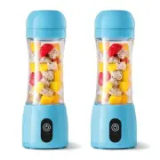 NNEAGS 2X 380ml Portable Mini USB Rechargeable Handheld Fruit Mixer Juicer Blue