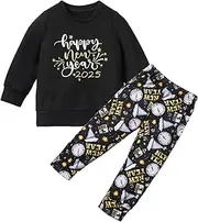 [Ribabz] New Year Toddler Boy Outfit, 2023 Letter Printed Boy Top + Cute Pants 2Pcs Outfit Set