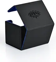 UAONO Card Deck Box for MTG, Large Case Fits 120+ Sleeved Cards, Magic Commander Box With 2 Dividers Compatible With All Collectible Trading Cards (Black&Blue, Lotus)