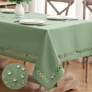 Sage Green Thick Polyester Linen Rectangle Tablecloth Decorative Cutouts Wate...