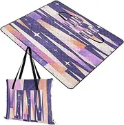 Yoogain Camping Mat Foldable Beach Beach Blankets Waterproof Sandproof for Grass Spring Gifts Purple Wood Stripe Retro 60x80in