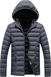 [DGHM-JLMY] Men's Lightweight Slim Fit Puffer Jacket Detachable Hooded Warm Coat Outerwear Casual Fleece Lined Puffer Jackets