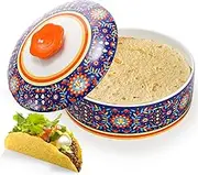WRINGKIT Ceramic Tortilla Warmer, 8.5 Inch Tortilla Holder with Lid, Tortilla Pancake Keeper Storage Container for Flour Taco, Chapati, Roti Bread, Microwave Dishwasher Safe