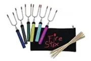 Fire Stix - Set of 6 Premium Marshmallow Roasting Sticks for Hot Dog BBQ Forks