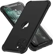 ORETECH Designed for iPhone 11 Pro Case with[2 x Tempered Glass Screen Protector] 360 Full Body Shockproof Protection Cover Ultra Thin Hard PC Soft Rubber Silicone Case for iPhone 11 Pro 5.8'' - Black