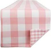 DII Gingham Check Tabletop Collection, Pink, Table Runner, 14x108