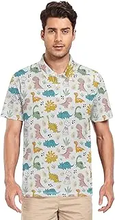 [ZZXXB] Dinosaur Volcano Men's Polo Shirts Short Sleeve Quick Dry Athletic Outdoor Sports Golf Shirts S-XXL