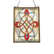 Stained Glass Window Panels Colorful Medallion 17.7" x 24.6" PAIR Suncatcher