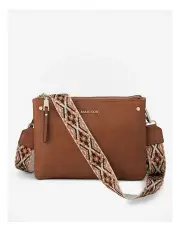 [Madison Accessories] Charlotte Double Zip Crossbody Bag + Aztec Bag Strap in Brown