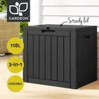 Gardeon Outdoor Storage Box 118L Container Lockable Garden Toy Tool Shed Black