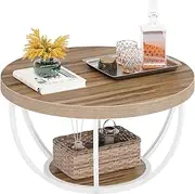 Tribesigns Round Coffee Table, 80 cm Wooden 2-Tier Circle Coffee Table with Storage Shelves, Modern Center Table for Living Room, Wood Grain and White
