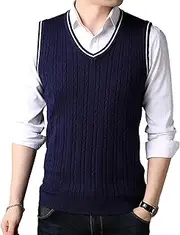 [Generic] Men's V-Neck Slim Fit Vest Casual Sleeveless Sweaters Slim Fit Pullover Wool Trendy Mens Knitted Waistcoat