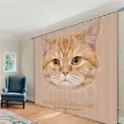 Simple Orange Nice Cat 3D Curtain Blockout Photo Printing Curtains Drape Fabric