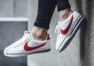 NIKE Classic Cortez Leather 白底黑勾 白藍紅 阿甘鞋（807471-101）