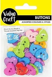 Value Craft Heart Shape Assorted Buttons with Thread 35 Pieces