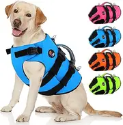 Dogcheer Dog Harness Life Jacket, High Buoyancy Neoprene Dog Life Vest for Swimming Boating, Adjustable Puppy Swim Vest Reflective Pet Float Vest for Small Medium Large Dogs - Blue, XL