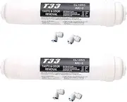 Quick Connect 10 Inch T33 Filter 2pcs Fitting Water Purifier Inline Coconut Carbon Post Water Filter Cartridge Reverse Osmosis(Updated2)