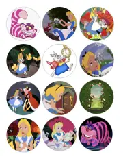 12 Alice in Wonderland, edible paper, cupcake cookie toppers CHOOSE SIZE