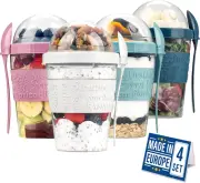 Breakfast Cups Set Take Go Yogurt Cereal Containers Colorful 4 Pack