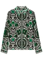 Alice + Olivia Willa Monarch Printed Silk Shirt - Green - S (UK8-10 / S) S (UK8-10 / S)
